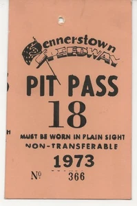 1973 Jennerstown Speedway Pit Pass - Bild 1 von 1