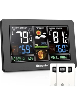 Newentor Weather Station Wireless Digital In/Outdoor Thermometer 3 Sensor - Image 1 of 4