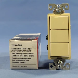 Interruptor de luz basculante triple decorador de 1 polo combinación marfil Cooper 15A 7729V - Imagen 1 de 5