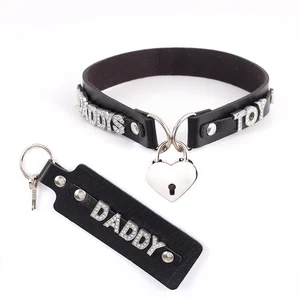 Collar Necklace Heart LOCK Choker BDSM Gift DIY Sexy Custom PREY Pu Leather - Picture 1 of 13