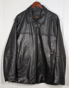 Claiborne 100% Lambskin Leather Bomber Jacket Mens XL Black Full Zip Quilt Lined - Picture 1 of 4