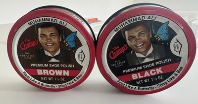 Set 2 Vintage MUHAMMAD ALI The Champ's Shoe Polish Black & Brown Butterfly & Bee - Image 1 of 4