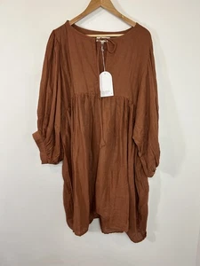 Daughters Of India Kyra Brown Rust Midi 100% Cotton Handmade Dress XXXL BNWT - Picture 1 of 8