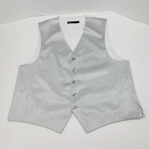 Men's Silver Grey Tuxedo Vest Herringbone Pattern Formal Prom Large Perry Ellis - Picture 1 of 7