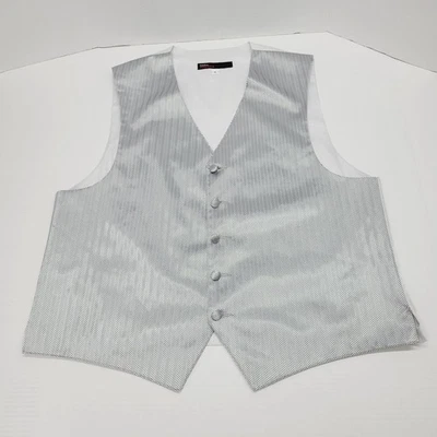 Men's Silver Grey Tuxedo Vest Herringbone Pattern Formal Prom Large Perry Ellis - Image 1 of 4