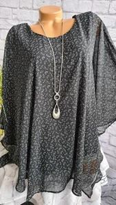 Sheego Shirt Tunika Bluse Chiffon schwarz weiß gemustert Gr. 42 bis 46 (7 784)