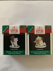 Hallmark Miniature Ornaments Lot of 2 Little Seal Little Husky 1990 - Picture 1 of 5