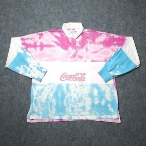 Vintage Coca Cola Rugby Shirt Medium Pink & Blue Tie Dye Long sleeve Pullover