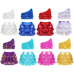 Kids Girl's Vest With Skirts Workout Crop Tops Skirts Set Tiered Dance Outfit - Picture 1 of 80