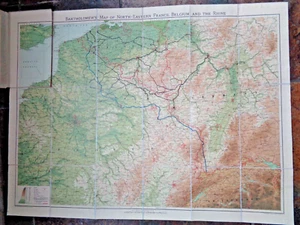 1914 REDUCED SURVEY MAP N E FRANCE BELGIUM RHINE by BARTHOLOMEW COL GERMAN LINE - Picture 1 of 10