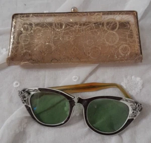 Impresionante Era 1950 Vintage Cateye Gafas de sol (rotas) y estuche - Imagen 1 de 7