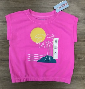 Girls' Short Sleeve French Terry Palm Tree Top Neon Pink Cat & Jack S (6/7) - Picture 1 of 2