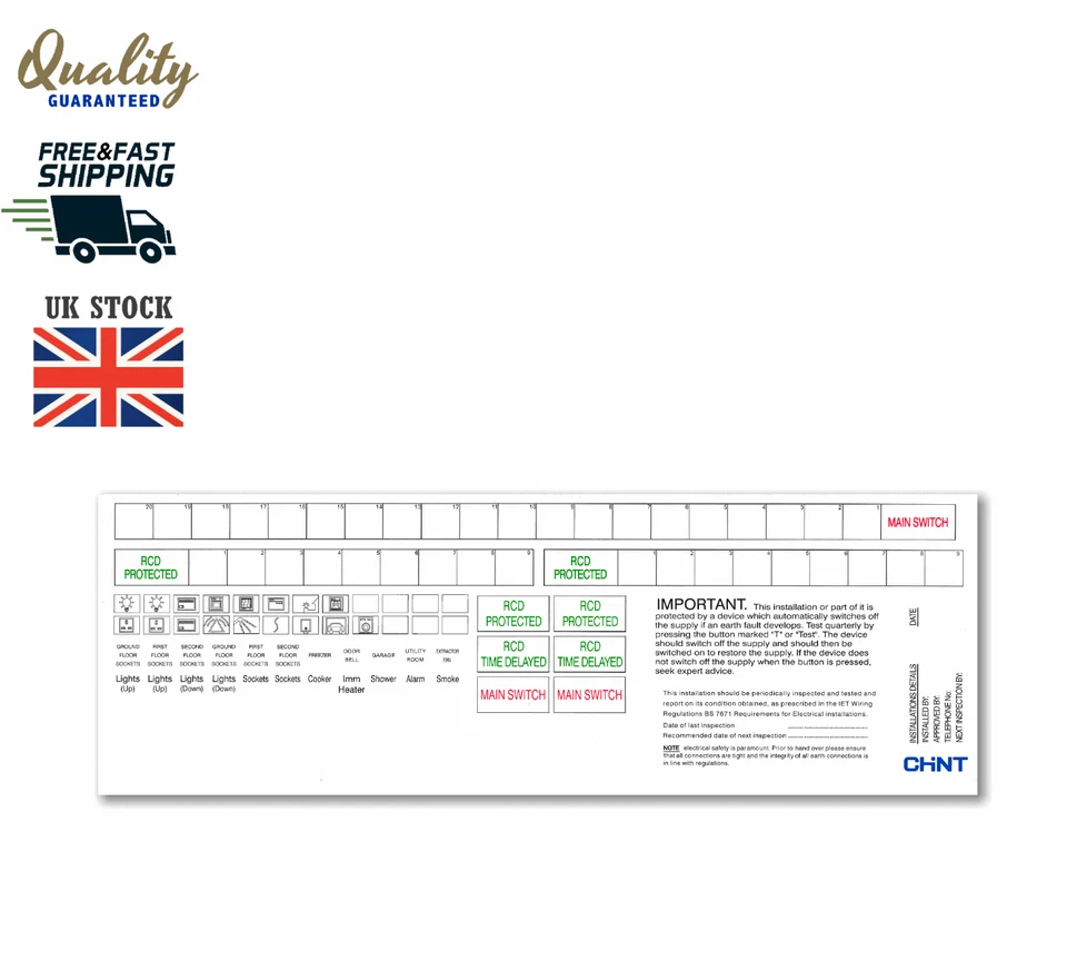 CHINT Sticker Label Identification Set Consumer Unit Fuse board Fuseboard