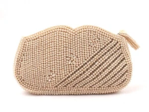 Vintage Glass Pearl Evening Bag Dainty Size Wedding Formal Zip Close - Picture 1 of 3
