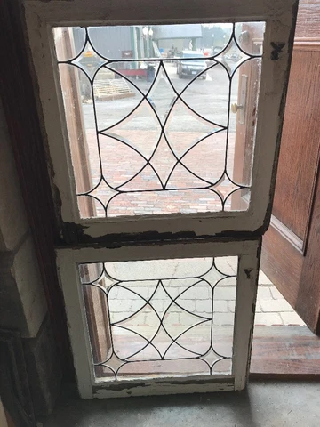 SG 1705 match Pair antique four point Beveled Glass fire side windows 24.5 x 25 Cover