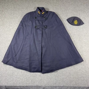 Vintage 40s 50s Bruck's Nurses Cape Wool Coat One Size Navy & Red Gold Buttons - Picture 1 of 13