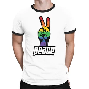 Camiseta Peace Para Hombres ORGÁNICA Orgullo Gay LGBT Festival Lesbiana Regalo Ropa Regalo - Imagen 1 de 3