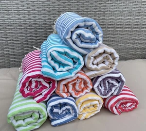 Candy Striped Turkish Bath Towel, 100% Natural Cotton Peshtemal with Tassels - Picture 1 of 10