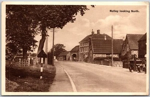 Postcard Nutley United Kingdom Looking North Gas Pumps Old Cars High Street A22 - Foto 1 di 2