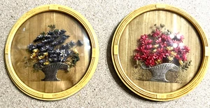 "Juego de 2 helechos colgantes de pared Art Deco florales secos con marco de celuloide pequeños de 5""" - Imagen 1 de 4