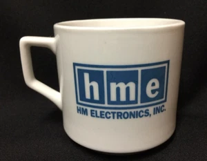 hme HM Electronics tazza logo ceramica bianca blu HEW Rep Swag - Foto 1 di 3