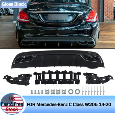 For 2015-19 Mercedes-Benz C Class W205 Rear Diffuser Muffler Tips Sport Package Foto 1 de 4