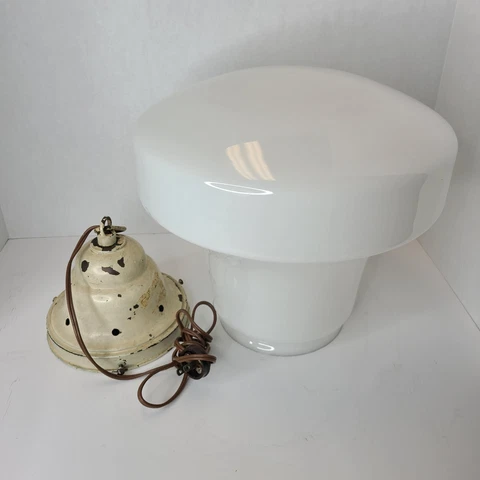 Schoolhouse  Mushroom Shaped Milk Glass Hanging Pendant Ceiling Light w/Fixture Cover