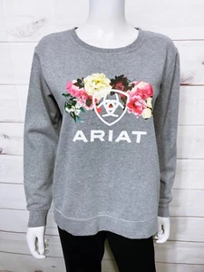 Ariat Real Womens Real Carnation Sweatshirt Size S Gray Floral Long Sleeve - Picture 1 of 9