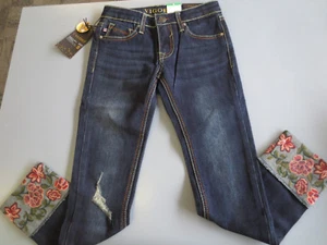 New Vigoss Girls Ankle Skinny Embroidered Denim Jeans 7 8 10 12 or 14 - Picture 1 of 2