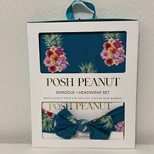 Posh Peanut Ananans Floral Pineapple Swaddle + Bow Headwrap Set Bamboo NEW