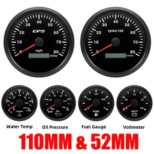 6 Gauge Set 110MM GPS Speedometer 80MPH Tacho 8000RPM & 52MM Fuel/Temp/Oil/Volt - Picture 1 of 23