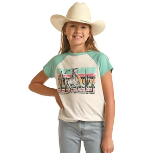 Rock & Roll Cowgirl® Girl's Horse Graphic Raglan T-Shirt RRGT21R10Y - Picture 1 of 7