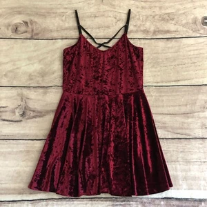 Vtg Lip Service Dress XL Womens Burgundy Crushed Velvet Black Lace Up Goth Vamp - Picture 1 of 14