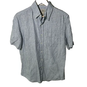 LL Bean Linen Shirt Size Small Slightly Fitted Button Down Blue White Stripe * - Picture 1 of 5