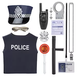 Kids Children Cospaly Police Toy Shirt Hat Whistle Costume Dress Up Role Play - Picture 1 of 12