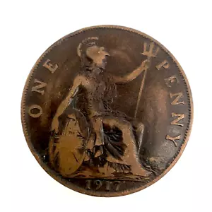 1917 Great Britain One Penny George V Bronze Coin KM#810 - Picture 1 of 4