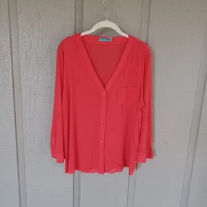 Alice And Olivia Women Colby Top M Silk Blend Rolled Sleeve Button Down V Neck - Picture 1 of 18