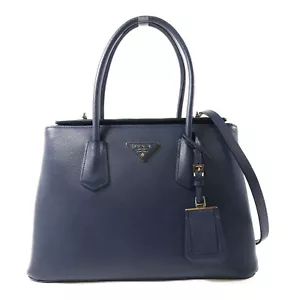 PRADA SHW Cuir Twin Lock 2 Way Shoulder Bag Handbag BN2823 Saffiano Leather Navy - Picture 1 of 13