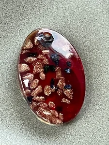 Large Red Oval w Copper Confetti Fused Art Glass Pendant – 1 and 7/8th’s x 1 and - Picture 1 of 5
