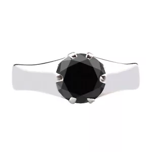1.50Ct Round Shape Natural Jet Black Diamond Women's Ring In 14KT White Gold - Picture 1 of 8