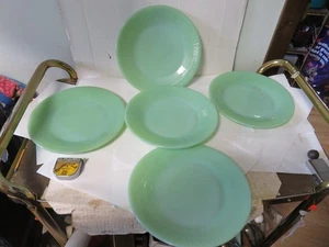 Vintage Fire King Jadeit Jane Ray Gerippt 9" Essteller USA 5er Set - Bild 1 von 9