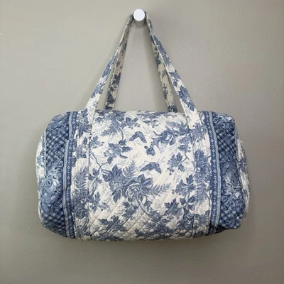 Bolso de Lona Vera Bradley Original Blanco Azul Toile Bordado Floral Ornamentado Foto 1 de 4
