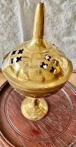Vintage Etched And Numbered Brass Chalice/Goblet/Incense Burner - Picture 1 of 5