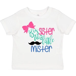 Inktastic Big Sister To A Little Mister Bow And Mustache Toddler T-Shirt Brother - Picture 1 of 8