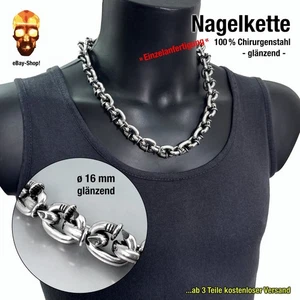 16 mm Nagel Halskette silber - Herren Edelstahl Panzerkette Biker Skull Anhänger - Bild 1 von 4
