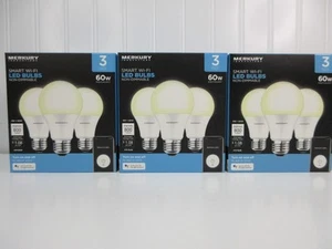 3 Smart WiFi Led Light Bulbs 3Pk White 60W Non-dimmable A19 Merkury Innovations - Picture 1 of 19