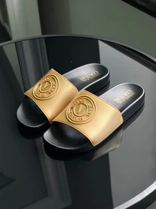 Versace Jeans Couture Gold Logo Slides Size 37 / US 6 (23 cm.) - Picture 1 of 20