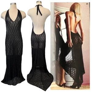 Victoria’s Secret Fishnet Black Stretch Sheer Lace Vintage Maxi Gown Slip Dress - Picture 1 of 11
