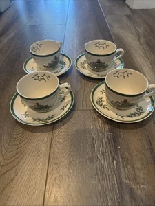 Spode England CHRISTMAS TREE 8 Piece Cup Saucer Set (4 Cups 4 Saucers) S3324 - Picture 1 of 5