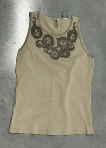 Ann Taylor Sleeveless Beaded Embellished Tank Top Women’s Medium Beige - Picture 1 of 6